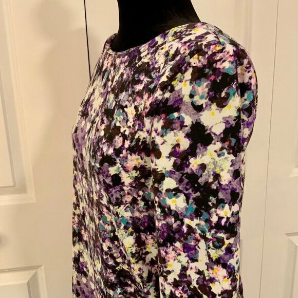 H&M Black Purple Splatter Floral Print Shift Dress Medium - Picture 5 of 12